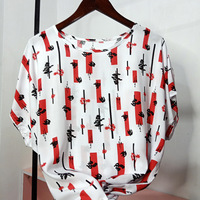 Gratis Verzending Plus Size Vrouwen Kleding Losse Casual Bloemen Gedrukt Dame Zomer Blouse Tops OC422