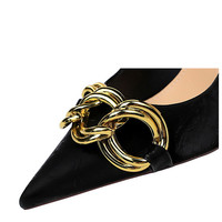 7239-1 Chaussures à talons très hauts tendance et sexy de 9,5 cm pour femmes, à enfiler, avec boucle dorée, talons nude de luxe pour dames