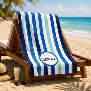 Serviette de plage rayée de luxe en microfibre imprimée, antimicrobienne, séchage rapide, avec sac de rangement à cordon, logo personnalisé, légère et sans sable - Product Image 4
