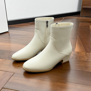 2025 nouveau hiver bout carré épais bottes courtes femmes en cuir souple Style coréen petites bottes nues fermeture éclair latérale blanc Chelsea bottes - Product Image 5