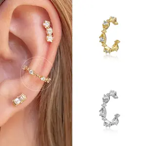 925 sterling silver women jewelry 18K gold plated trendy fashion classic micro inlay zircon clip-on earrings