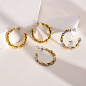 Metal New Gold Hoop Twist Cc Shape Screw Chunky <b>Earrings</b> Stainless Steel 18K Gold Plated C Shape Hoop <b>Earring</b> - Product Image 4