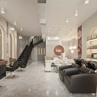 Mobilier de salon de beauté moderne et écologique avec éclairage LED personnalisé, lits de soin, bureaux de réception, armoires de rangement, étagères de présentation, intérieur