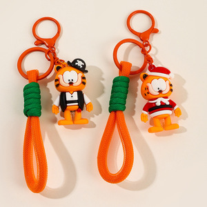Porte-clés en résine avec motifs de dessins animés et de fleurs, avec cordon (designs assortis Garfield / Burger / Frites / <span class=keywords><strong>Pizza</strong></span>) - Product Image 3