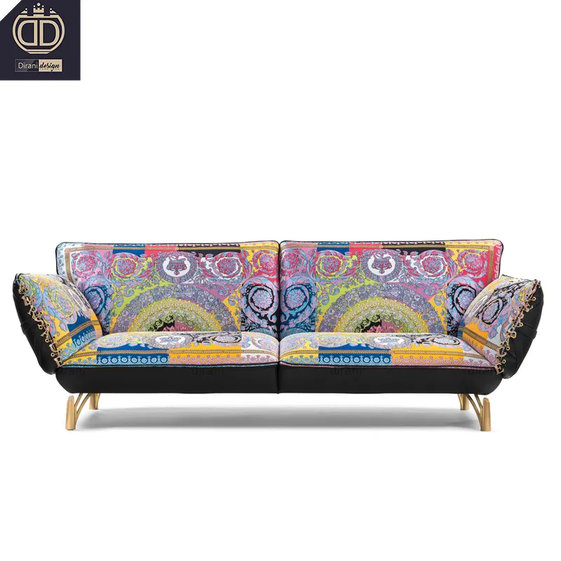 أثاث فاخر متعدد اللون الإيطالية الكلاسيكية طقم أريكة الأريكة فيلا الملونة 3 مقاعد دبي الفاخرة ميدوسا أريكة