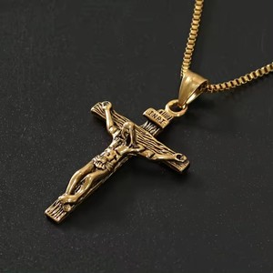 Cruz de acero inoxidable antigua crucifijo joyería Colgante hombres cristiano religioso declaración oro Cruz colgante Jesús collar - Product Image 3