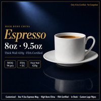 Mug à expresso personnalisé en porcelaine fine, 8oz 9.5oz, paroi épaisse, 420g, logo personnalisé, certifié FDA, en stock
