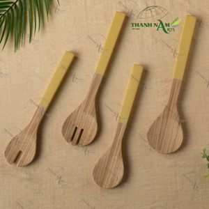 Ensemble durable de 2 pièces d'ustensiles à salade en bambou fabriqués à la main poignée de couleur personnalisée pour vaisselle/ustensiles de cuisine - Product Image 5