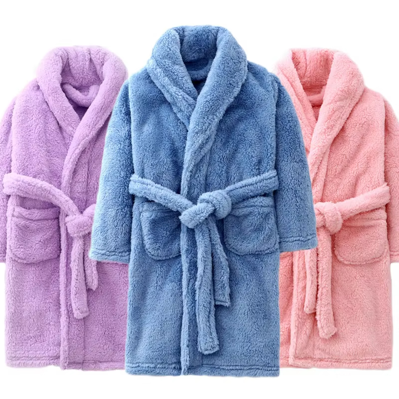 New Kids Bathrobe - Solid Color Dressing Gown for Winter New Kids Bathrobe - Solid Color Dressing Gown for Winter
