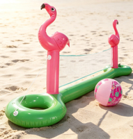 Ensemble de filet de volley-ball gonflable Flamingo avec ballon, 12 pieds de long, taille XL - Amusement pour les fêtes au bord de la piscine en plein air/à l'arrière-cour, jeu aquatique flottant