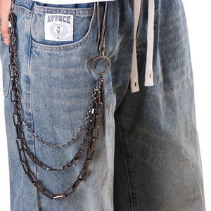 โซ่คาดเอวผู้ชาย สไตล์ฮิปฮอป โซ่โลหะหนาสำหรับตกแต่งกางเกงยีนส์ สีดำ ทำจากโลหะผสมสังกะสี เหมาะสำหรับใส่ทุกวัน - Product Image 2