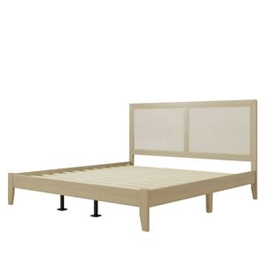 Mid Century King <b>Size</b> Solid Wood <b>Bed</b> Frame Natural Finish Modern Wooden Bedroom Furniture Durable Platform <b>Bed</b> for Home - Product Image 2