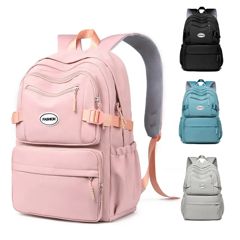 Wholesale Fashion Nylon 15.6 Laptop Backpack Pure Colors Large Capacity Waterproof Students School Bag For Teens