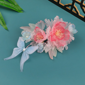 Nouvelle Coiffure Hanfu Papillon Pivoine Rose Faite à la Main Style Antique Original 2026, Accessoire Cheveux pour Maquillage Doux et Coiffure Élégante - Product Image 1