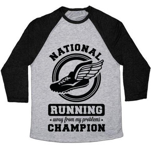 National Running Away From My Problems Champion T-shirt de baseball unisexe en tissu mélangé - Product Image 1