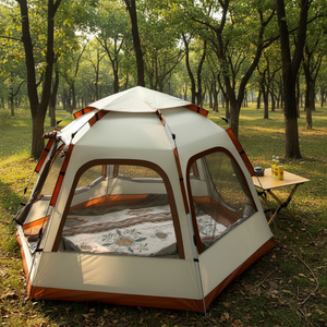 Tenda da Campeggio Esagonale Automatica per 5-8 Persone, Grande, Bianca, Portatile, Montaggio Rapido, per Esterni, con Tessuto Oxford, <span class=keywords><strong>Set</strong></span> Completo - Product Image 1