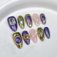 Venta al por Mayor de 10 Uds. de Uñas Postizas de Gel Hechas a Mano, Personalizadas, de Lujo, Pintadas a Mano, Hermosas