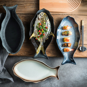 Plato de Cerámica Japonés Retro con Forma de Pez para Cocinar al Vapor, Vajilla de Cerámica de 12-14 Pulgadas, Apto para Uso Doméstico y en Restaurantes - Product Image 2