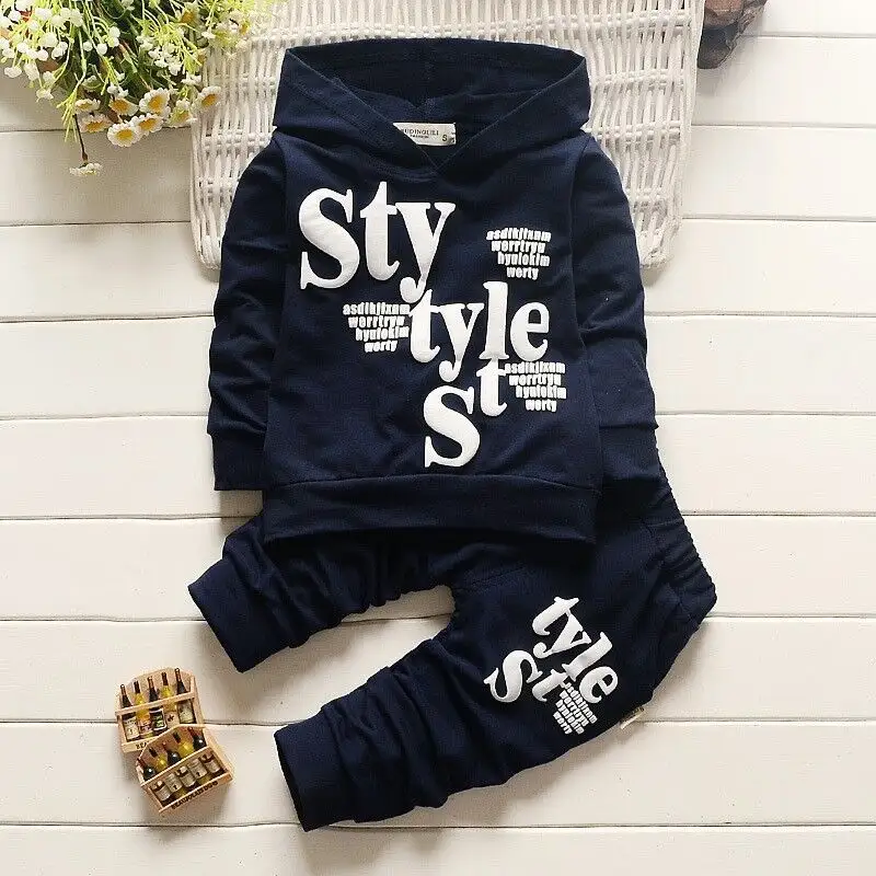 2022 Spring Fashion Kids Casual Printed Clothes Boys Cotton 2pc Hoodie Track Suits