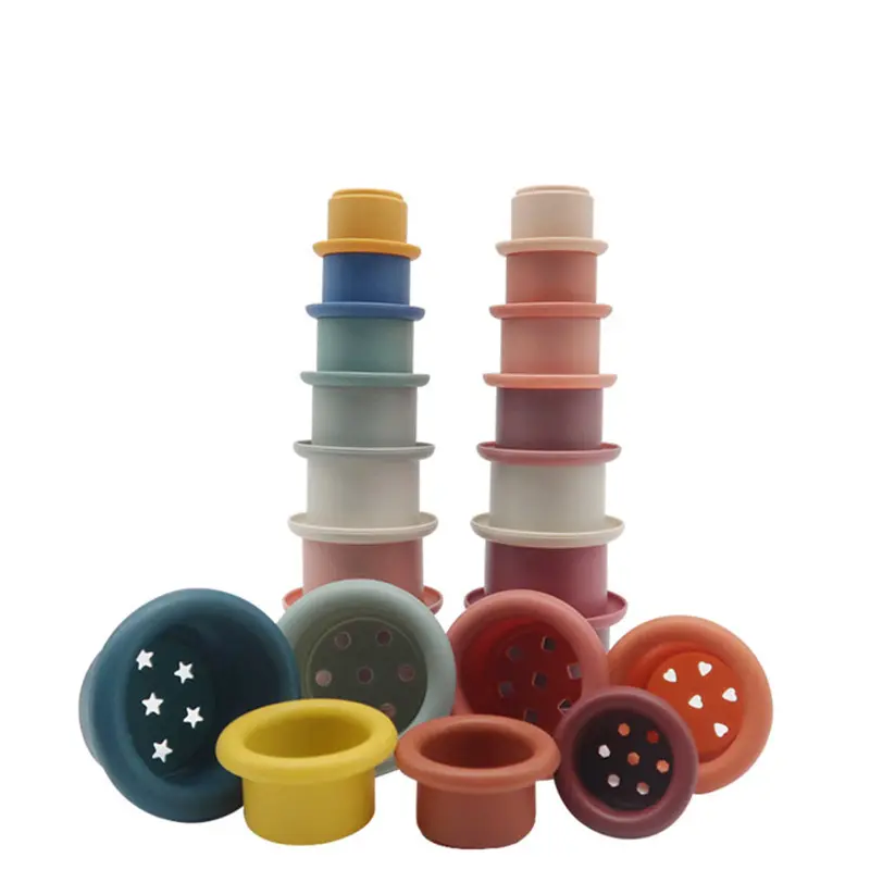 Educational Kids Toy 7-pcs Silicone Stacking Cup Children Water Play Beach Stacking Toys