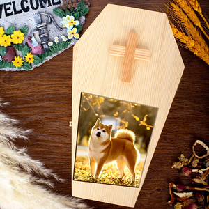 Caja de madera con forma de ataúd para recuerdo de la <span class=keywords><strong>muerte</strong></span> de <span class=keywords><strong>un</strong></span> mascota, caja para cenizas de mascotas, caja de almacenamiento de suministros - Product Image 4