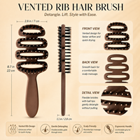 Brosse à cheveux courbée Yunli personnalisable avec logo, en nylon et poils de sanglier mélangés, pour coiffage et séchage, avec ouverture ventilée