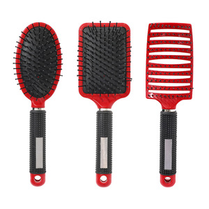 Brosse à cheveux ovale avec coussin de massage, poignée antidérapante pour coiffer et lisser les cheveux, design rouge et noir - Product Image 1