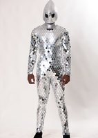 Combinaison miroir argentée scintillante, spectacle spatial, scène, costume d'extraterrestre, miroir réfléchissant, costume de danseur de cosplay en verre, costume de fête