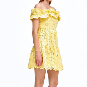 Vestido mini sin tirantes de encaje bordado con diseño de fábrica, vestido bordado de algodón orgánico personalizado - Product Image 4