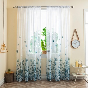 Cortinas translúcidas al por mayor con bolsillos para varillas, diseño floral naranja, de tul y voile, para sala de estar de estilo rústico moderno - Product Image 3
