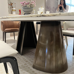 Mesa de Comedor Personalizada con Estructura de Acero Inoxidable 304, Mesa de Comedor Ovalada de Mármol Natural Italiano, Mesa de Comedor Moderna de Lujo - Product Image 3