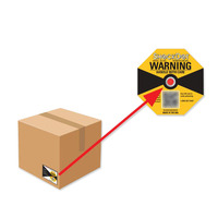 Étiquette adhésive indicatrice d'impact ShockDot III, rouge irréversible, avec QR code de suivi pour la détection de maniement inadéquat et la logistique