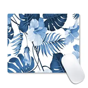 Portable Mouse Pad Blue Leaves Mousepads with Non-Slip Base,Compatible with Laser and Optical Mouse 8.7x7.1in