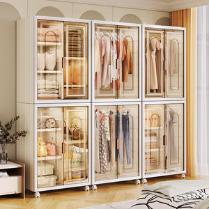 Roue universelle multifonctionnelle combinable, pliable et mobile Chambre à coucher Armoire Porte transparente Supports de rangement en <span class=keywords><strong>plastique</strong></span> - Product Image 5