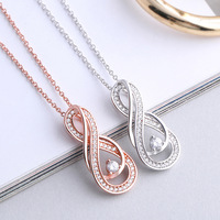 Collier vintage en argent sterling 925 plaqué or rose pour femme, avec zircon en forme de 8, luxueux, pour les mariages et les fêtes