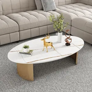 First Class Quality Living Room Gold frame black Sintered Stone Top Coffee Table Round Coffee Table with Oak