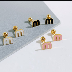 Boucles d'oreilles clous personnalisées étanches en acier inoxydable 316L plaqué or 14k 18k, style créateur, pour femmes - Product Image 1