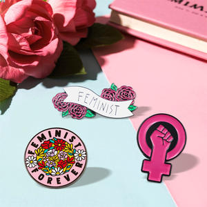定制女权主义粉色珐琅徽章彩色标语别针，带GRL PWR女性社区意识商品社会活动促销 - Product Image 4