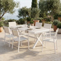Ensemble de salle à manger extérieur moderne en aluminium extensible, 7 pièces, table de jardin extensible et 6 chaises en maille pour patio et terrasse