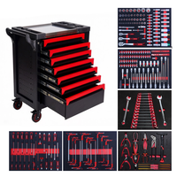 Chariot à outils roulant à 7 tiroirs, ensemble complet de 258 outils de mécanicien en acier au chrome-vanadium, certifié CE, à commande manuelle, OEM CRV