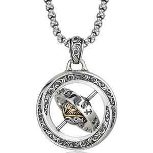 Collar con Colgante de Acero Inoxidable, Joyería de Moda, Estilo Hip Hop, Medallón Redondo con Ojo de la Providencia Giratorio, Cadena para Hombre - Product Image 1