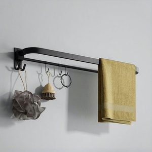 Porte-serviettes mural noir à 1 barre, support fixe pour serviettes de salle de bain, design minimaliste, en acier inoxydable - Product Image 1