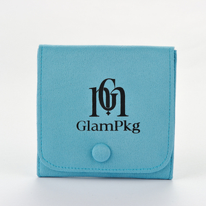 GLAMPKG Custom Printed Logo Button Suede Jewelry Pouch Lid <b>Paper</b> Box Necklace Earring Bracelet Storage Bag Jewelry Packaging Set - Product Image 4