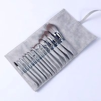 Sac de maquillage pliable en cuir PU gris durable OEM JM501108, imperméable, organiseur de cosmétiques pliable, logo personnalisé