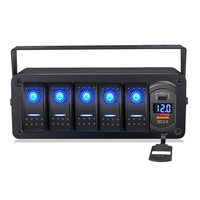 Panneau de commande à 5 interrupteurs à bascule pour bateau marin et camping-car, 12V, rétroéclairage LED bleu, marche/arrêt, chargeur USB PD QC3.0, voltmètre numérique
