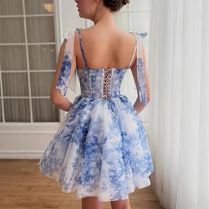 Vestido de Noche Corto de Organza con Estampado Floral y Hombros Descubiertos, Cintura Imperio, Capa Transparente, Vestido de Moda para Mujer - Product Image 2
