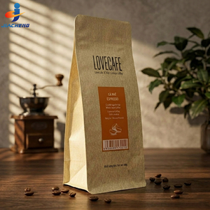 Sacs à café en papier kraft brun minimalistes à fond carré de 250g, 500g, 400g avec valve et fermeture éclair, logo personnalisé, pochette d'emballage pour grains de café - Product Image 2