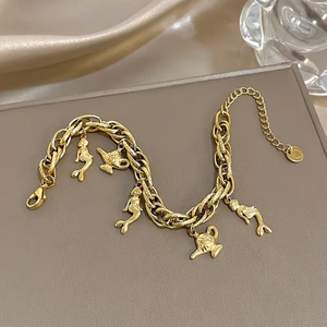 <span class=keywords><strong>Miou</strong></span> <span class=keywords><strong>Miou</strong></span>-388 Pulsera de Moda con Cadena de Acero Inoxidable Chapada en Oro, Hecha a Mano, con Colgante de Sirena, Mariposa y Lámpara Mágica - Product Image 4