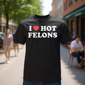 T-shirt I Love Hot Felons nera unisex per adulti taglia media - Product Image 3