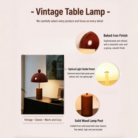 Lampe de table moderne vintage à abat-jour en forme de champignon, base en bois massif, tige en métal, lampe de chevet pour chambre à coucher, salon, décoration de la maison